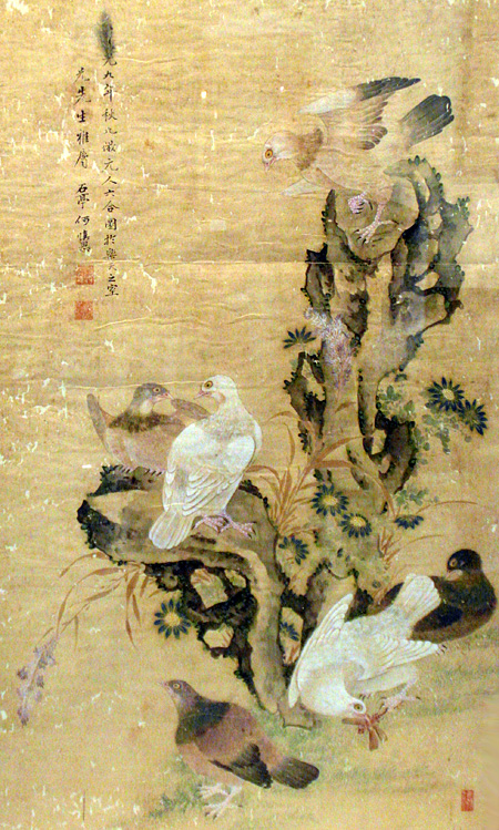 birds on rocks with flowers - Birds on rocks with flowers - Daoguang period 1830 - paintings