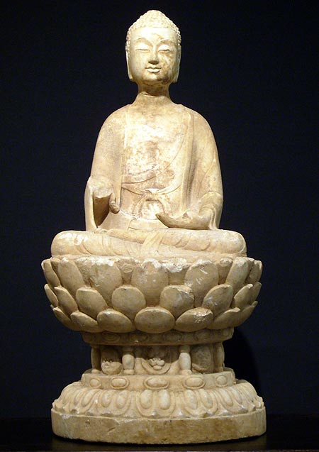 bouddha sakhyamuni en marbre blanc - Bouddha Sakhyamuni en marbre blanc - P�riode des Six Dynasties VI° si�cle - archives