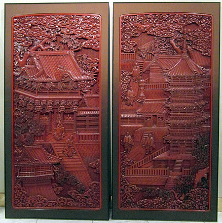 paire de panneaux en bois laqu� rouge - Paire de panneaux en bois laqu� rouge - Japon XIX° si�cle - archives