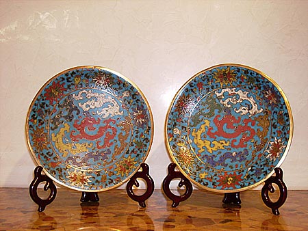 paire de plats en �maux cloisonn�s - Paire de plats en �maux cloisonn�s - Dynastie Ming XVII° s. - archives
